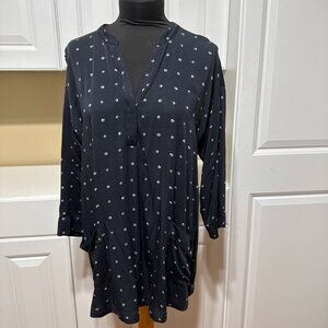 Pure Jill Womens Black Polka Split Neck 3/4 Sleeve Pockets Tunic/Short Dress M